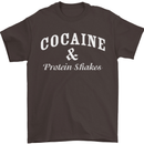 Cocaine and Protein Shakes Gym Drugs Funny Mens T-Shirt Cotton Gildan Dark Chocolate