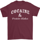 Cocaine and Protein Shakes Gym Drugs Funny Mens T-Shirt Cotton Gildan Maroon