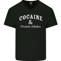 Cocaine and Protein Shakes Gym Drugs Funny Mens V-Neck Cotton T-Shirt Black