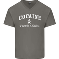 Cocaine and Protein Shakes Gym Drugs Funny Mens V-Neck Cotton T-Shirt Charcoal