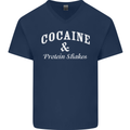 Cocaine and Protein Shakes Gym Drugs Funny Mens V-Neck Cotton T-Shirt Navy Blue