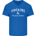 Cocaine and Protein Shakes Gym Drugs Funny Mens V-Neck Cotton T-Shirt Royal Blue