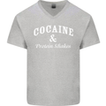 Cocaine and Protein Shakes Gym Drugs Funny Mens V-Neck Cotton T-Shirt Sports Grey