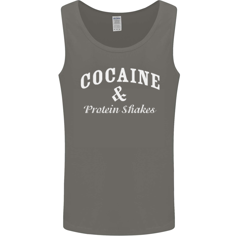 Cocaine and Protein Shakes Gym Drugs Funny Mens Vest Tank Top Charcoal