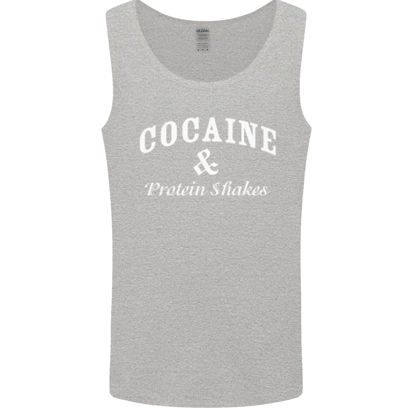 Cocaine and Protein Shakes Gym Drugs Funny Mens Vest Tank Top Sports Grey