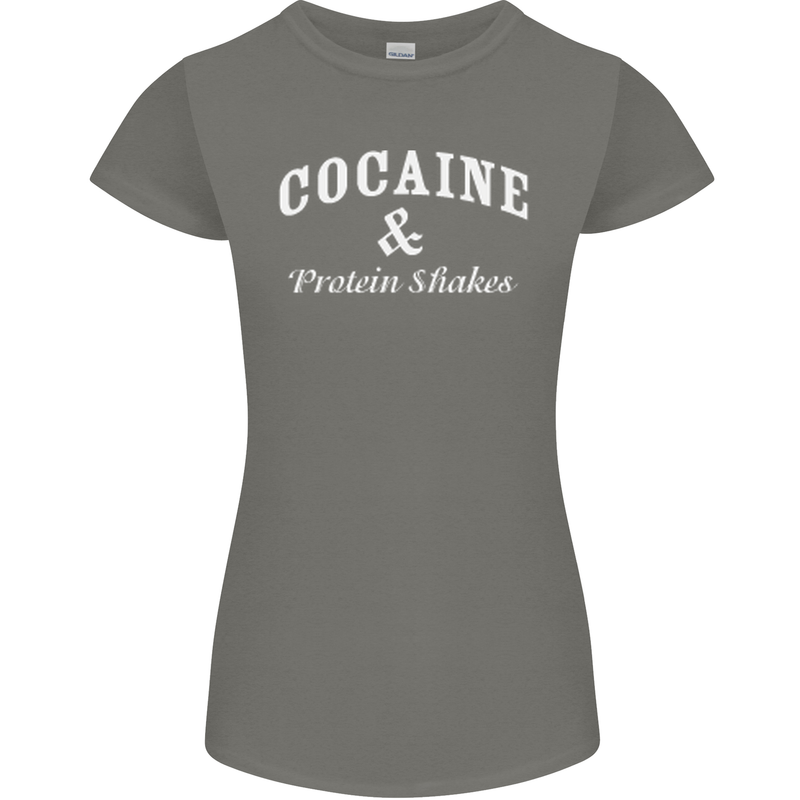 Cocaine and Protein Shakes Gym Drugs Funny Womens Petite Cut T-Shirt Charcoal