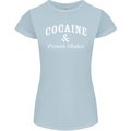Cocaine and Protein Shakes Gym Drugs Funny Womens Petite Cut T-Shirt Light Blue