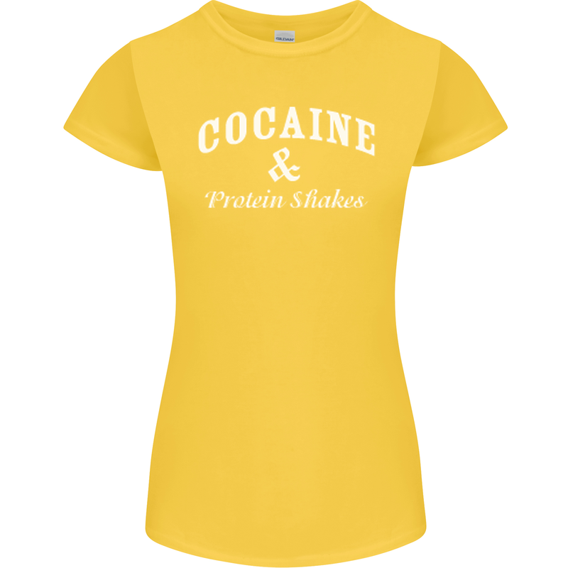 Cocaine and Protein Shakes Gym Drugs Funny Womens Petite Cut T-Shirt Yellow