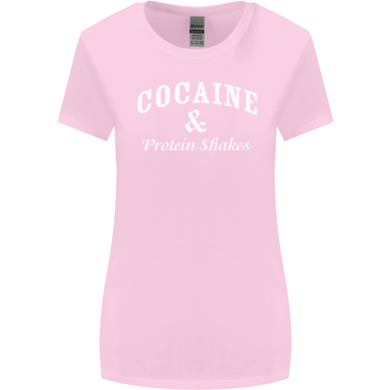 Cocaine and Protein Shakes Gym Drugs Funny Womens Wider Cut T-Shirt Light Pink