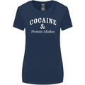 Cocaine and Protein Shakes Gym Drugs Funny Womens Wider Cut T-Shirt Navy Blue