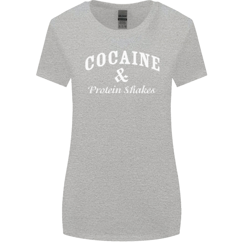 Cocaine and Protein Shakes Gym Drugs Funny Womens Wider Cut T-Shirt Sports Grey