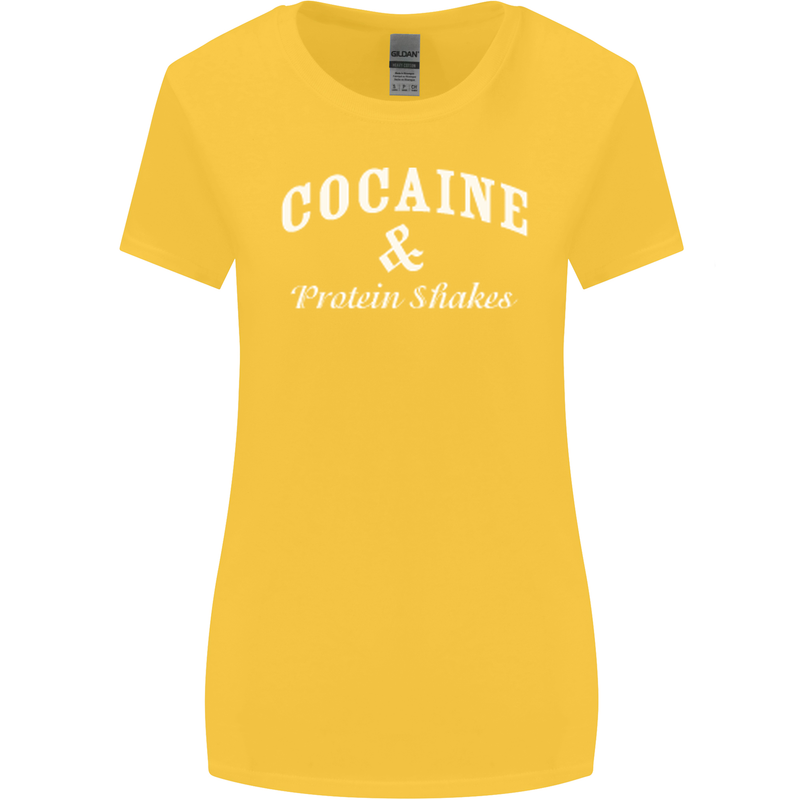 Cocaine and Protein Shakes Gym Drugs Funny Womens Wider Cut T-Shirt Yellow