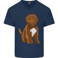Cockapoo Dog Mens V-Neck Cotton T-Shirt Navy Blue