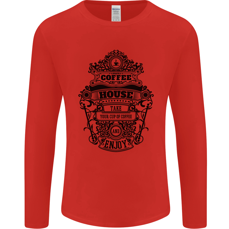 Coffee House Mens Long Sleeve T-Shirt Red