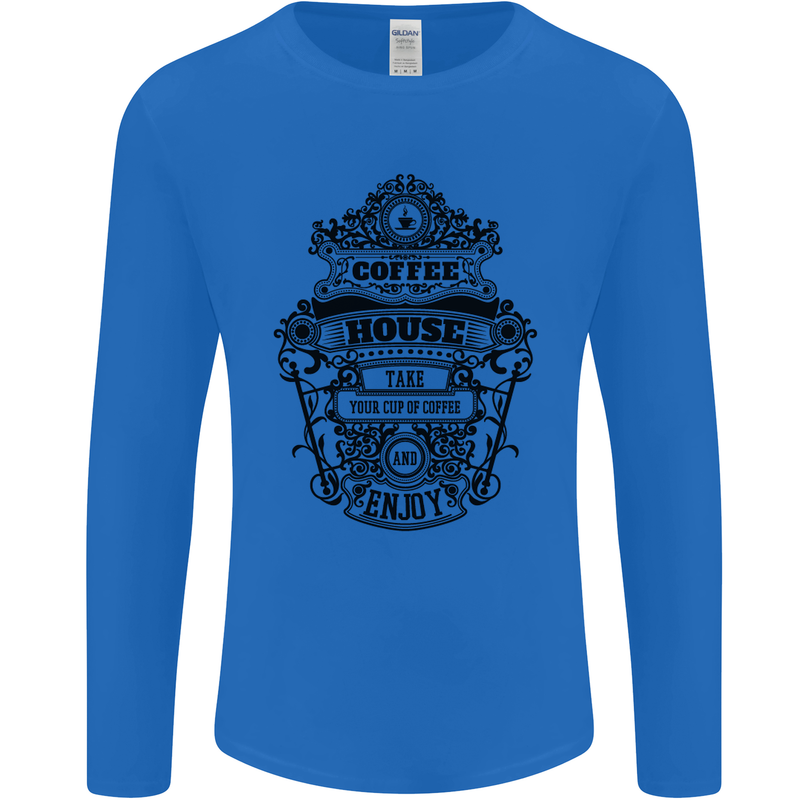 Coffee House Mens Long Sleeve T-Shirt Royal Blue
