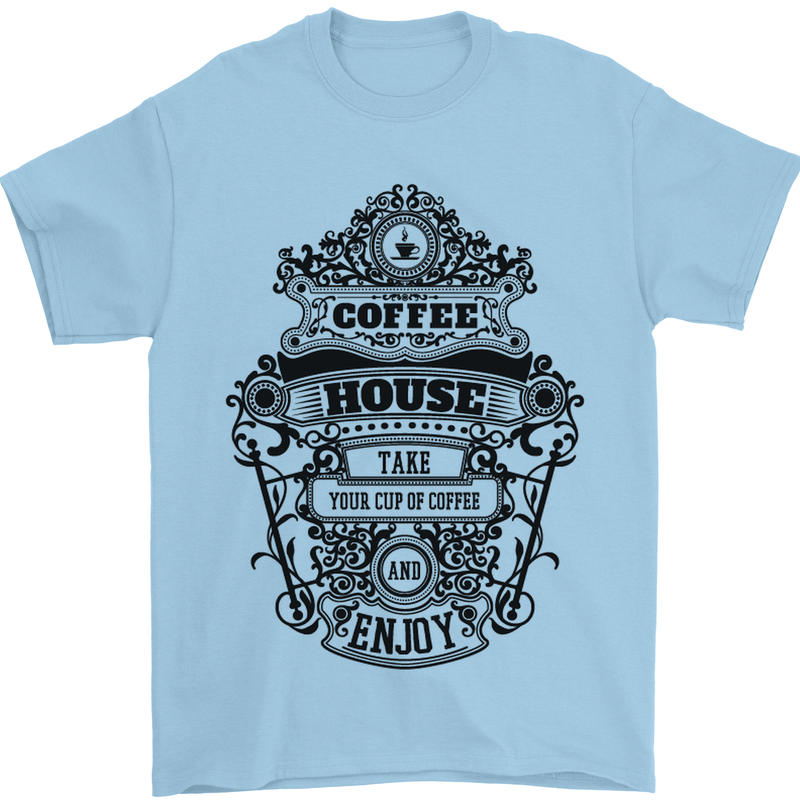 Coffee House Mens T-Shirt Cotton Gildan Light Blue