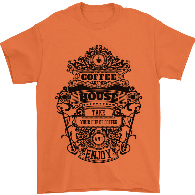 Coffee House Mens T-Shirt Cotton Gildan Orange