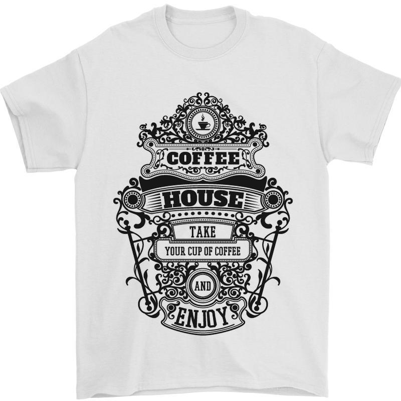 Coffee House Mens T-Shirt Cotton Gildan White