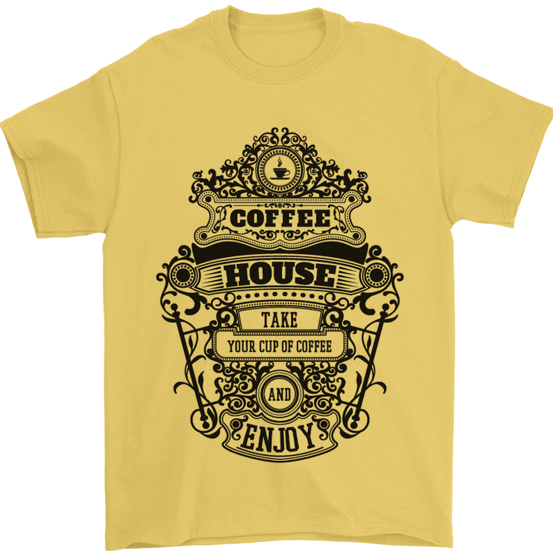 Coffee House Mens T-Shirt Cotton Gildan Yellow
