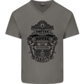 Coffee House Mens V-Neck Cotton T-Shirt Charcoal