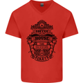 Coffee House Mens V-Neck Cotton T-Shirt Red