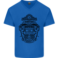 Coffee House Mens V-Neck Cotton T-Shirt Royal Blue