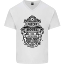 Coffee House Mens V-Neck Cotton T-Shirt White