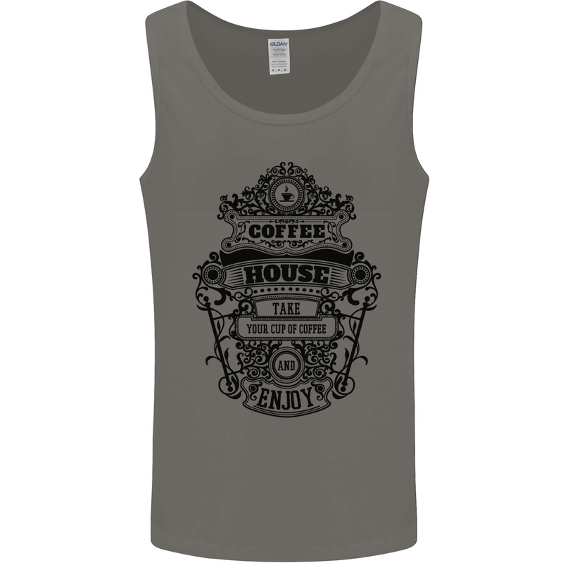 Coffee House Mens Vest Tank Top Charcoal