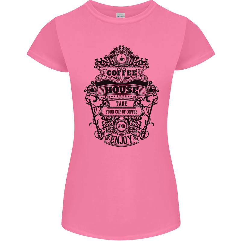 Coffee House Womens Petite Cut T-Shirt Azalea
