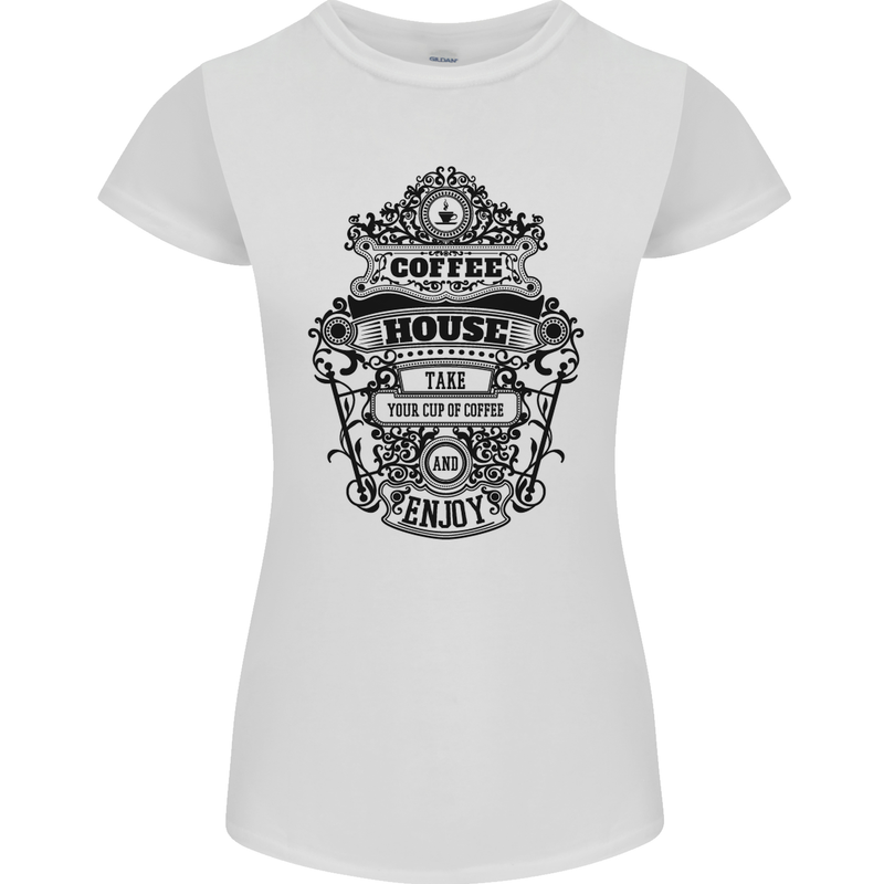 Coffee House Womens Petite Cut T-Shirt White