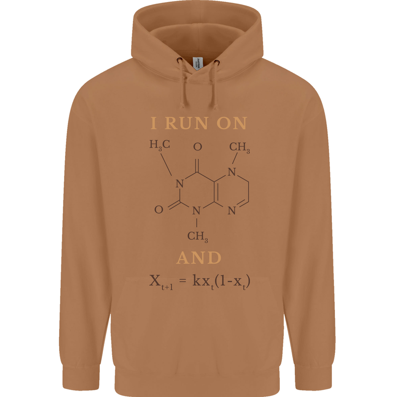 Coffee I Run On Caffeine and Chaos Funny Mens 80% Cotton Hoodie Caramel Latte