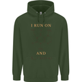 Coffee I Run On Caffeine and Chaos Funny Mens 80% Cotton Hoodie Forest Green