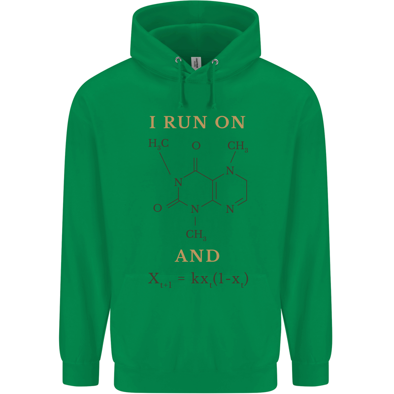 Coffee I Run On Caffeine and Chaos Funny Mens 80% Cotton Hoodie Irish Green