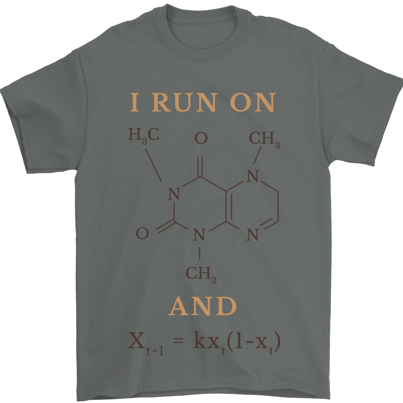 Coffee I Run On Caffeine and Chaos Funny Mens T-Shirt Cotton Gildan Charcoal