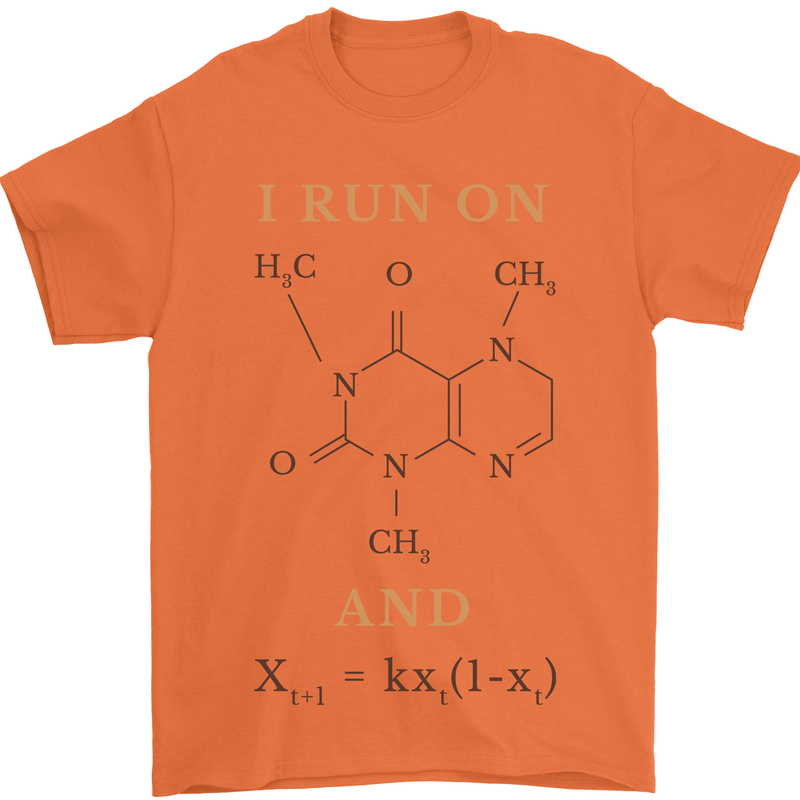 Coffee I Run On Caffeine and Chaos Funny Mens T-Shirt Cotton Gildan Orange