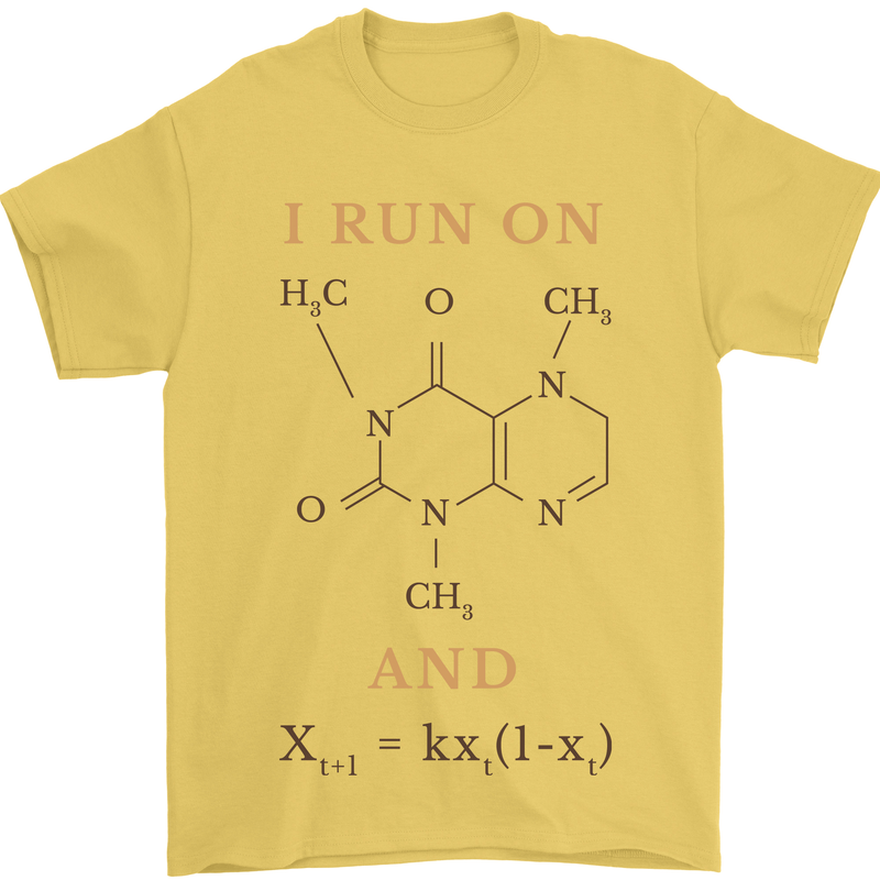 Coffee I Run On Caffeine and Chaos Funny Mens T-Shirt Cotton Gildan Yellow