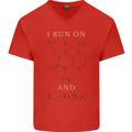 Coffee I Run On Caffeine and Chaos Funny Mens V-Neck Cotton T-Shirt Red
