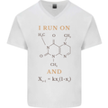 Coffee I Run On Caffeine and Chaos Funny Mens V-Neck Cotton T-Shirt White