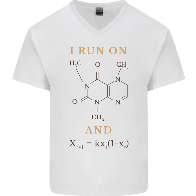 Coffee I Run On Caffeine and Chaos Funny Mens V-Neck Cotton T-Shirt White