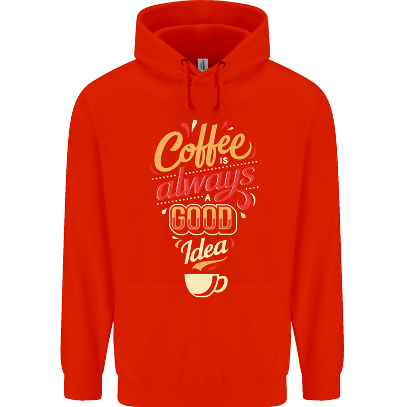 Coffee Is Always a Good Idea Funny Mens 80% Cotton Hoodie Bright Red