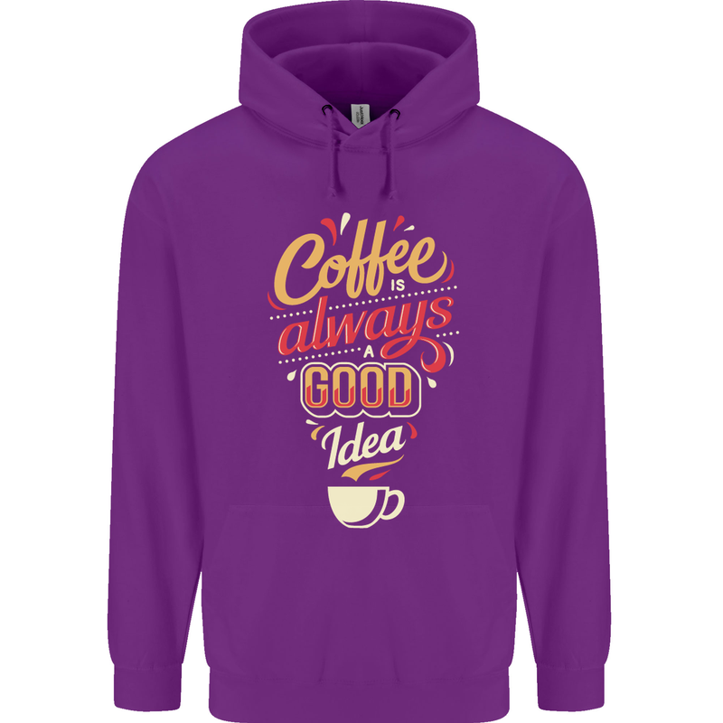 Coffee Is Always a Good Idea Funny Mens 80% Cotton Hoodie Purple