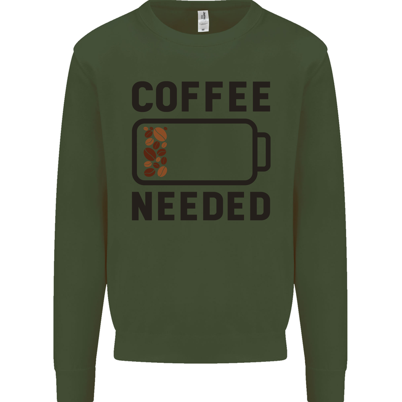 Coffee Needed Funny Addict Kids Sweatshirt Jumper Forest Green
