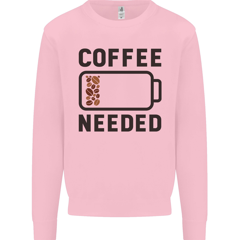 Coffee Needed Funny Addict Kids Sweatshirt Jumper Light Pink