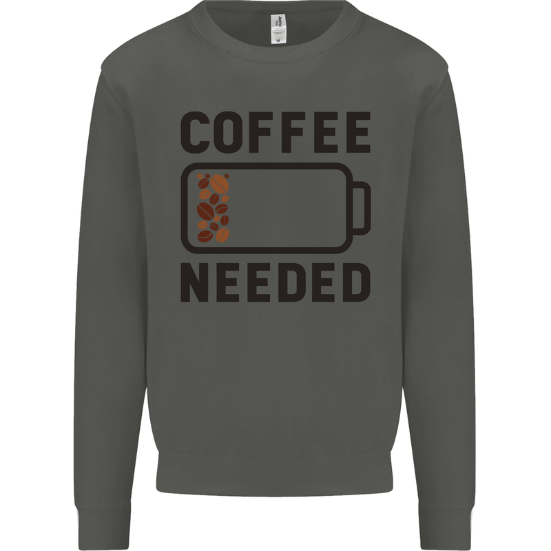 Coffee Needed Funny Addict Kids Sweatshirt Jumper Storm Grey