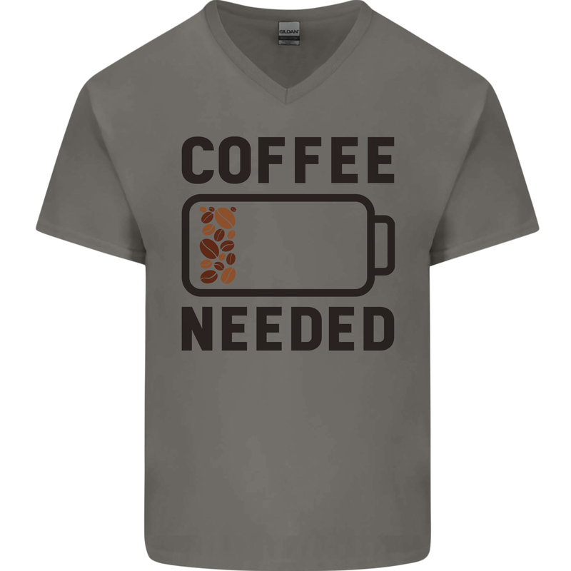 Coffee Needed Funny Addict Mens V-Neck Cotton T-Shirt Charcoal