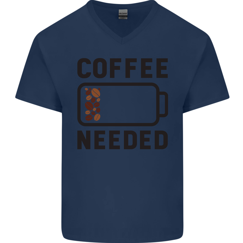 Coffee Needed Funny Addict Mens V-Neck Cotton T-Shirt Navy Blue