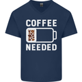 Coffee Needed Funny Addict Mens V-Neck Cotton T-Shirt Navy Blue