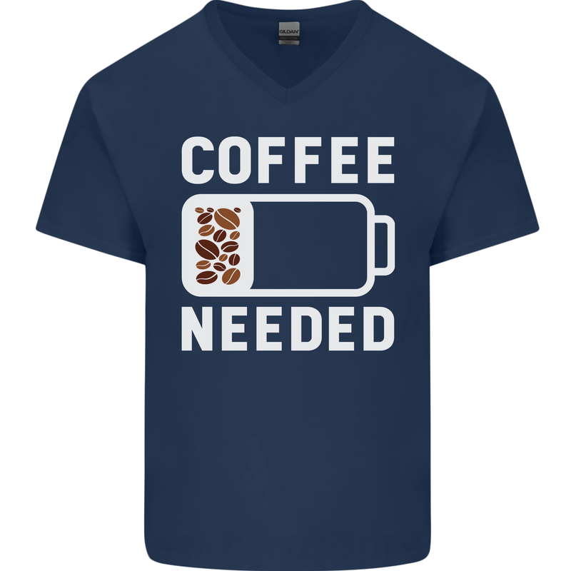Coffee Needed Funny Addict Mens V-Neck Cotton T-Shirt Navy Blue