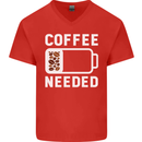 Coffee Needed Funny Addict Mens V-Neck Cotton T-Shirt Red