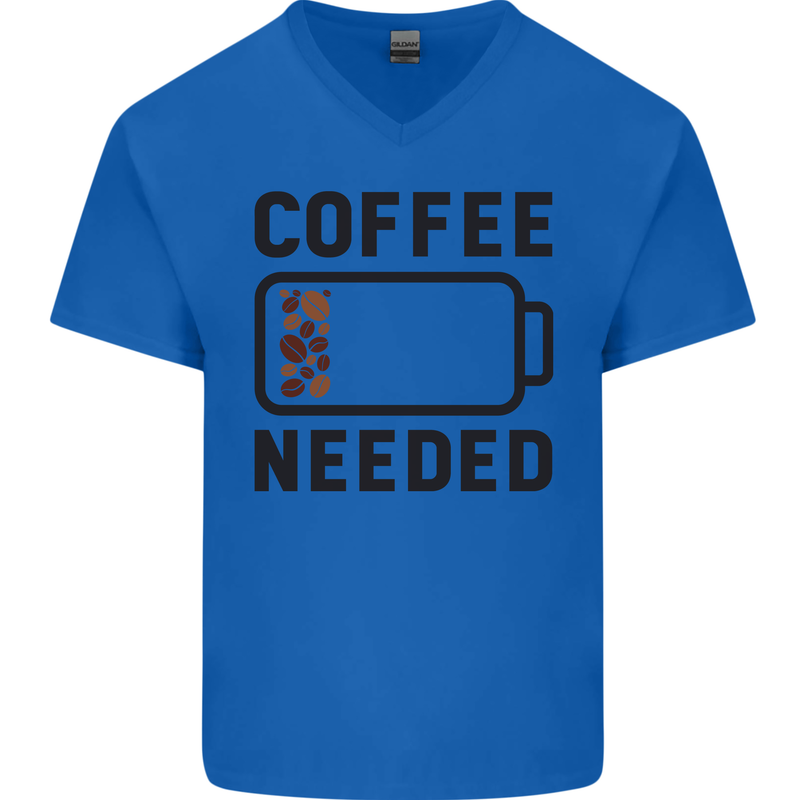 Coffee Needed Funny Addict Mens V-Neck Cotton T-Shirt Royal Blue